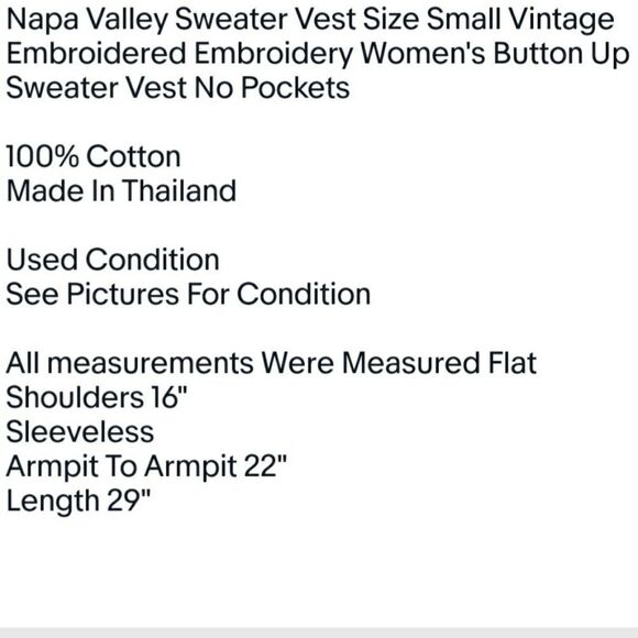 Napa Valley Sweater Vest Size Small Vintage Embroidered Embroidery Women… - Picture 7 of 7